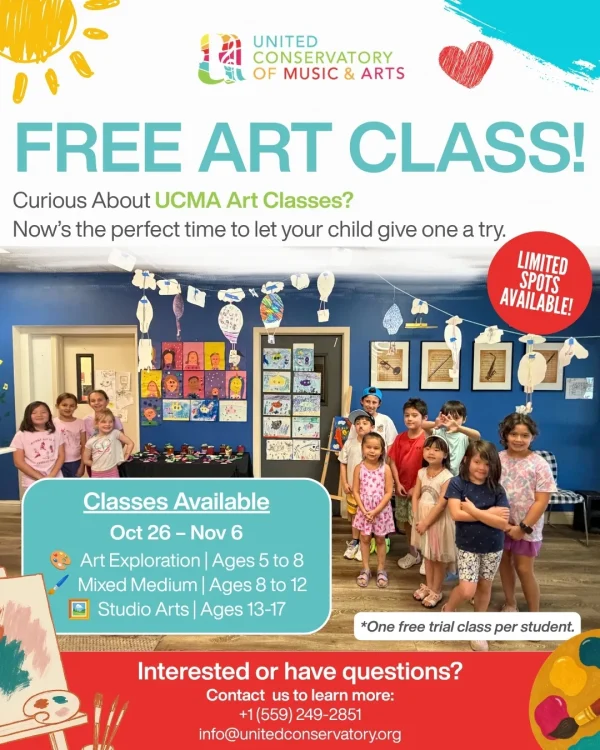 Free Art Class poster from United Conservatory of Music & Arts